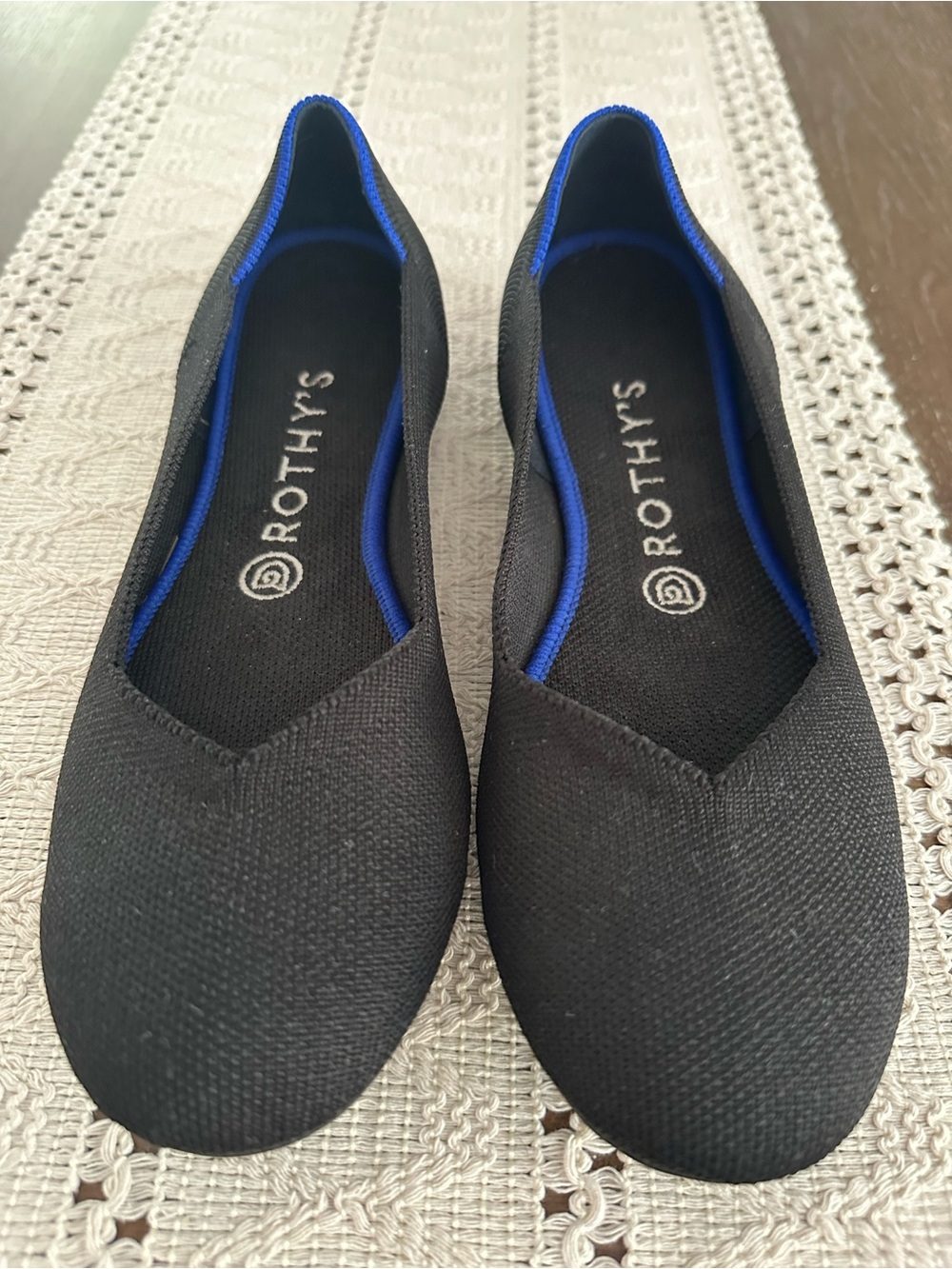 Rothy's Black Flats with Blue Trim